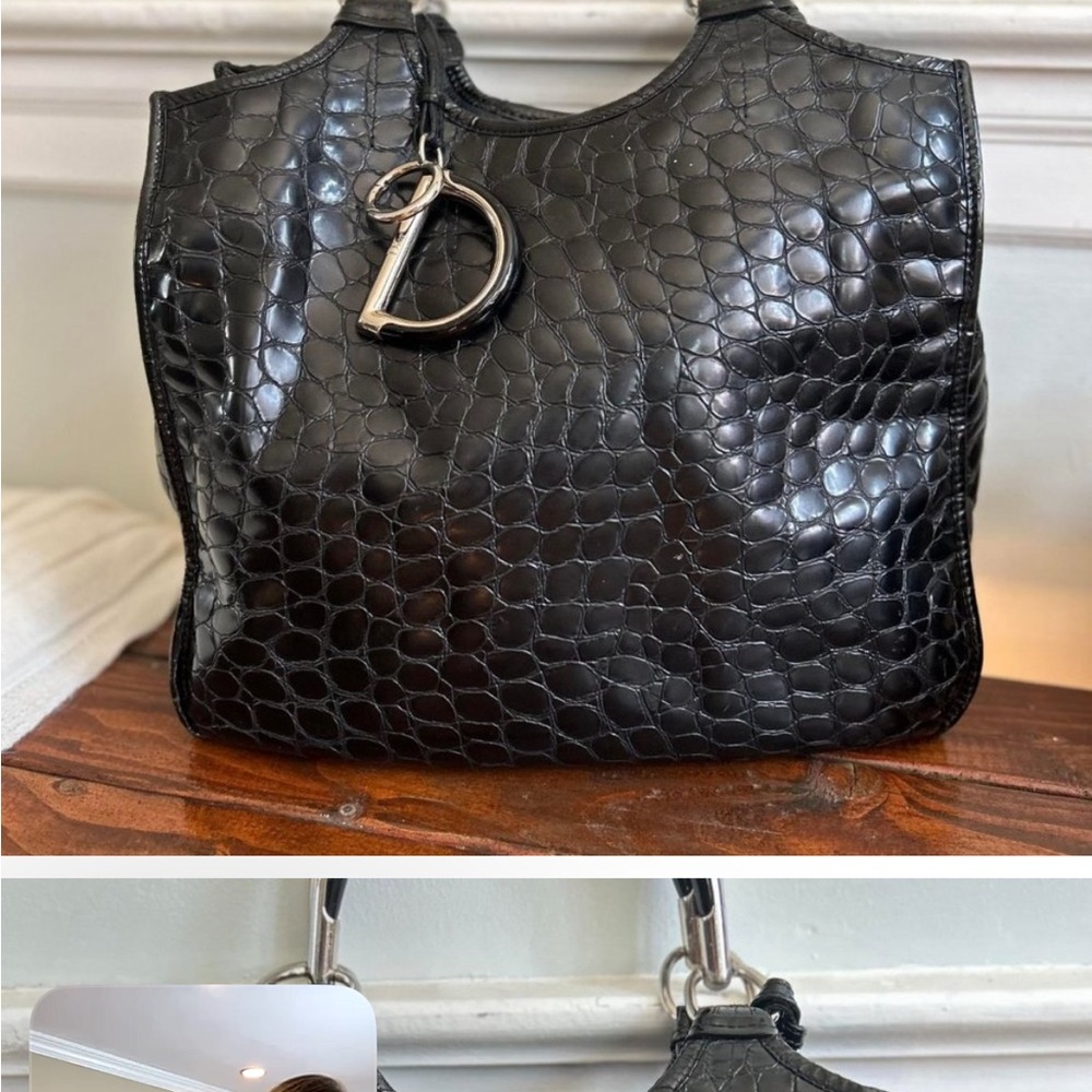 EUC Dior  Black Patent  Croccodile embossed shoulder bag